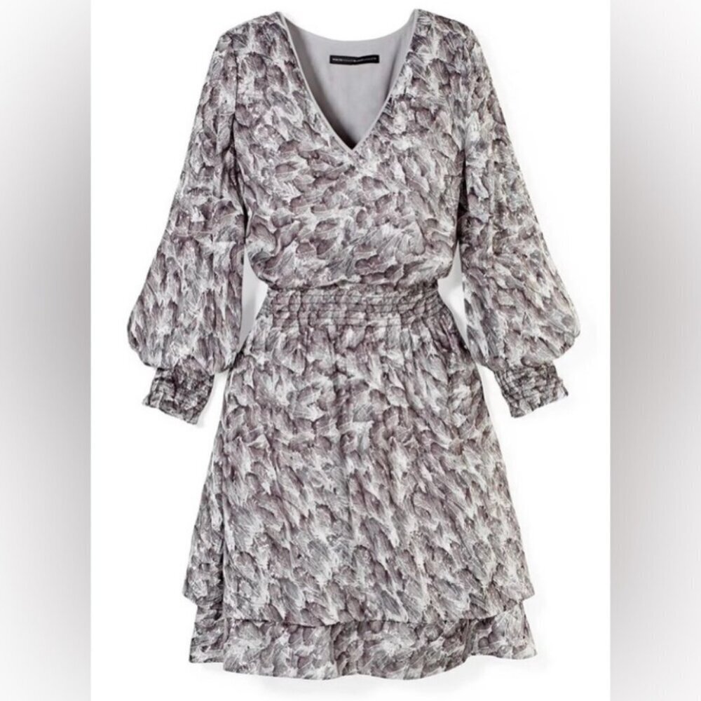 White House Silver Metallic Long Sleeve Petite Smocked Blouson Mini Dress XXS - Picture 5 of 14